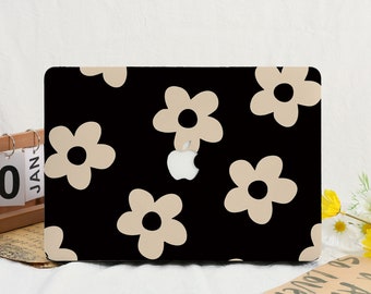 Retro Daisy Black Macbook Case Cover For Macbook Air 15 13 11 M1 M2 Air 13 A2681, A2337, Macbook Pro 16 15 14 13 Apple Laptop 2022 Cover