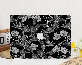 Housse noire et blanche à fleurs pour Macbook pour Macbook Air 15 13 M1 M2 Air 13 A2681, A2337, Macbook Pro 16 15 14 13 Housse pour ordinateur portable Apple 2022