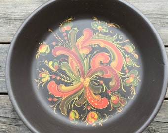 Vintage Norwegian Wooden Bowl, Traditional Norwegian Painting on Wood, Rosemåling, Telemark Norway