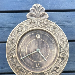 Vintage Norwegian Handmade Deep Wood Carving Clock, Oak, Viking Wood Carving,  1970s, Telemark Norway