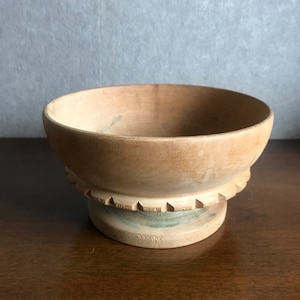 Vintage Norwegian Wooden Bowl on Pedestal, Carved from a Whole Block of Wood, Signed, Norwegian Wooden Kitchenware, Telemark Norway