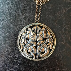 Bronze SIGMUND ESPELAND Pendant Brooch Necklace, Vintage "SE Snorre Bronse" ,Celtic Viking, Norway