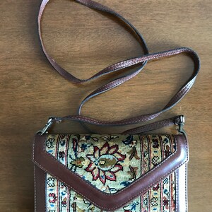 Vintage Handmade Turkish Unique Crossbody Ladies Bag, Purse, Leather, Handmade Turkish Silk Carpet, Exists in the singular image 2