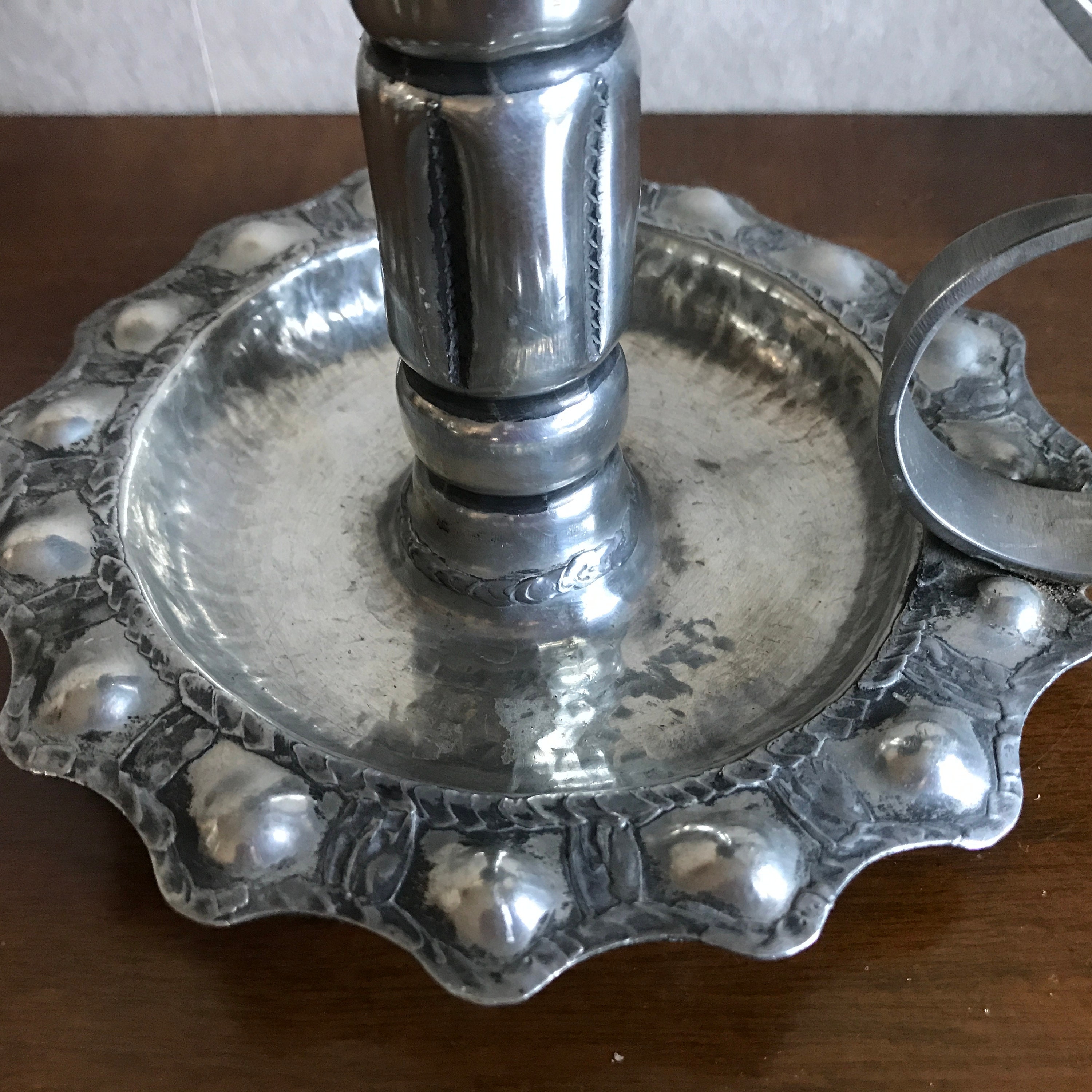 Vintage Norwegian Handmade Pewter Candle Holder by S. Borg