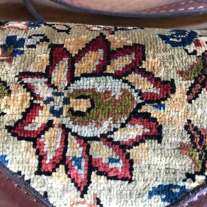 Vintage Handmade Turkish Unique Crossbody Ladies Bag, Purse, Leather, Handmade Turkish Silk Carpet, Exists in the singular image 4