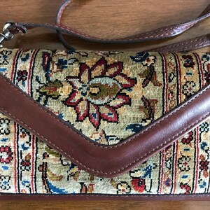 Vintage Handmade Turkish Unique Crossbody Ladies Bag, Purse, Leather, Handmade Turkish Silk Carpet, Exists in the singular image 3