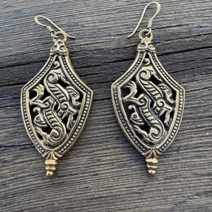 Bronze SIGMUND ESPELAND Viking Dragon Earrings with Sterling Silver Backing, Vintage "SE Snorre Bronse" ,Celtic Viking, Norway