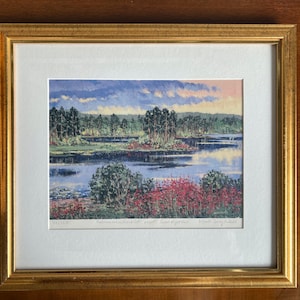 Collectible Kjell-Boy Naess Original Painting &quot;Summer Evening in Sootsjøen&quot; 1997, Framed with glass, Collectible 20th Century Art, Norway