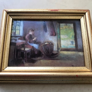 Vintage Porsgrund Porcelain Art Tile, Harriet Backer 1845 1932, Norway Telemark Porsgrund image 3