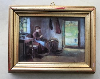 Vintage Porsgrund Porcelain Art Tile, Harriet Backer (1845 – 1932),  Norway Telemark Porsgrund