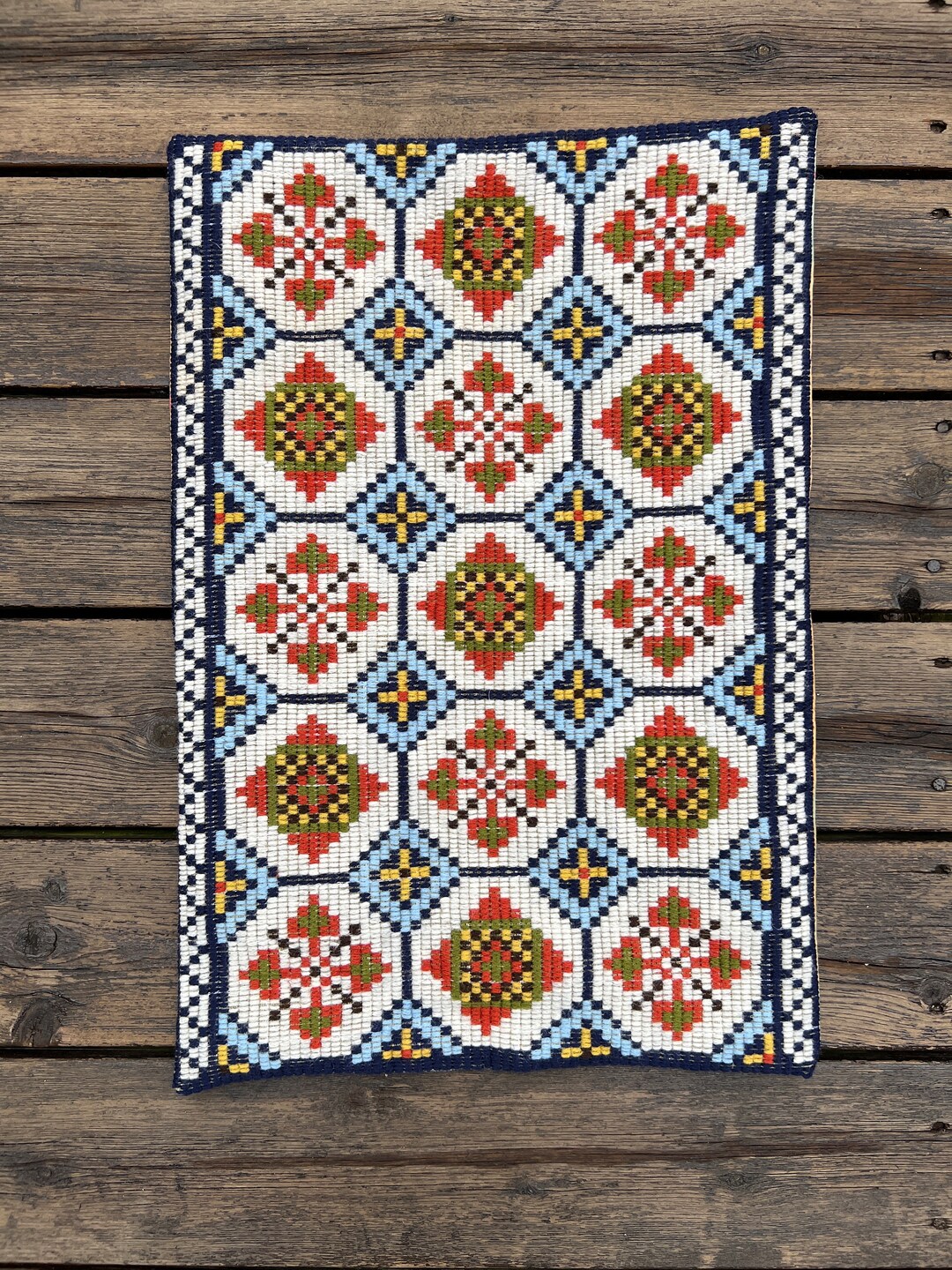 Vintage Norwegian Handmade Table Runner, Tapestry, Rug, Woll Embroidery