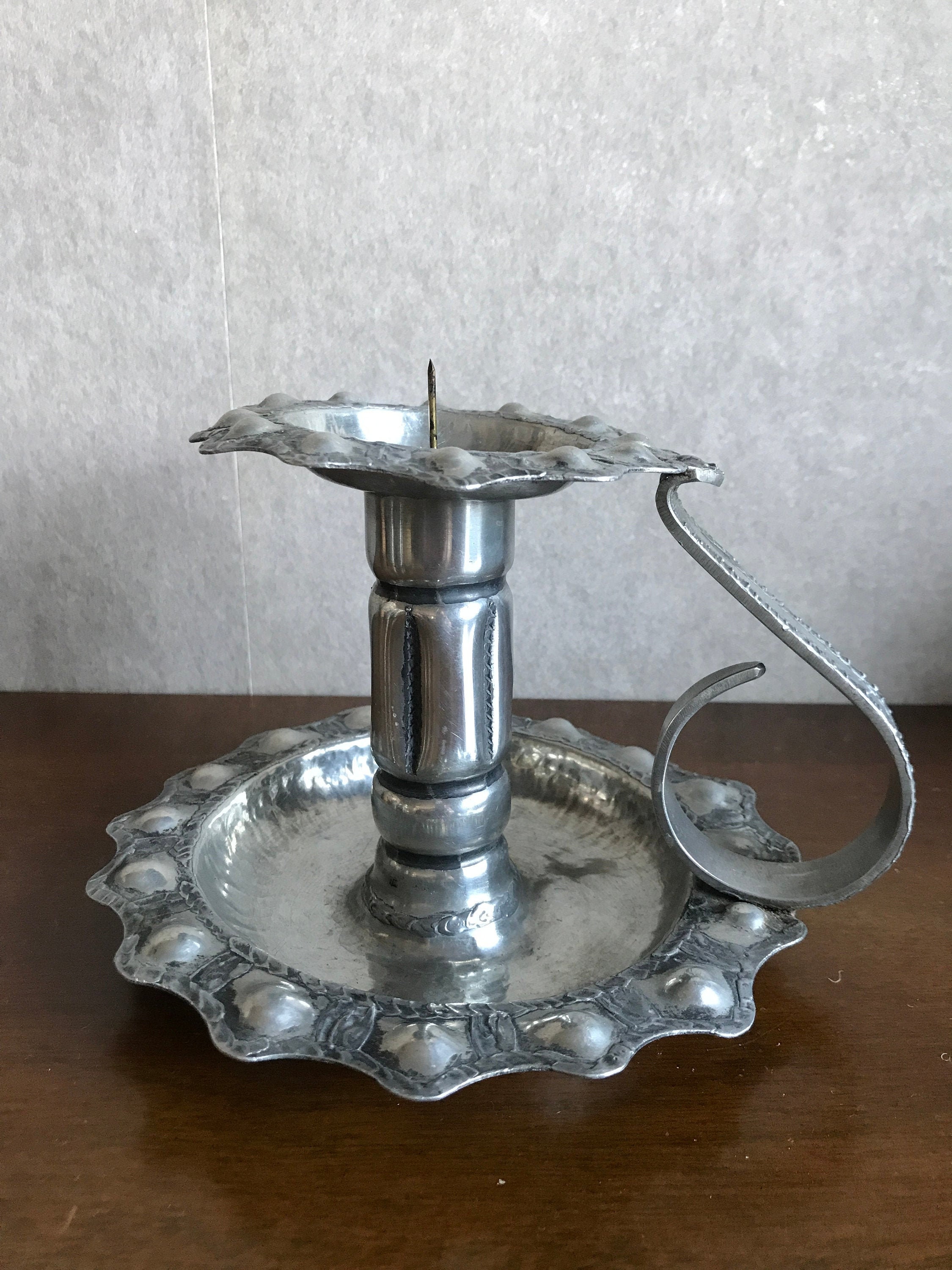 Vintage Norwegian Handmade Pewter Candle Holder by S. Rustic