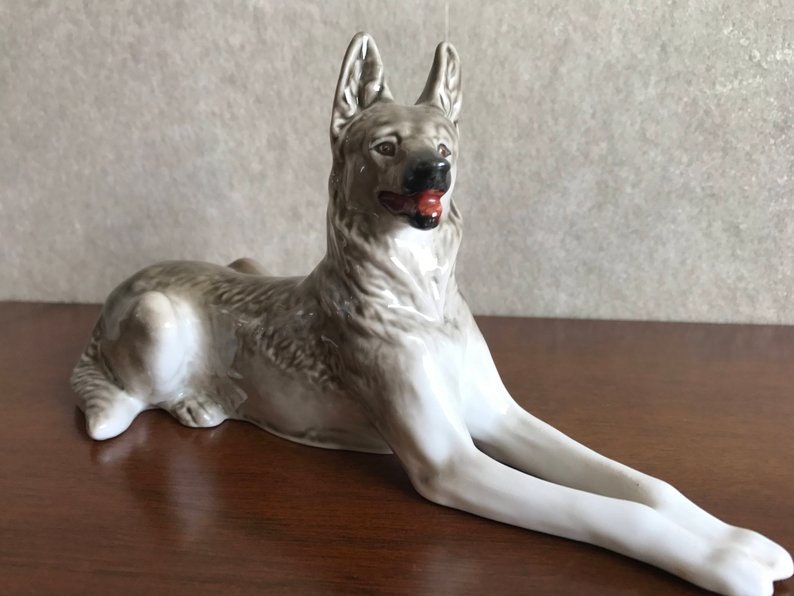 Vintage Porcelain German Shepherd Figurine by Boris Vorobjev Etsy