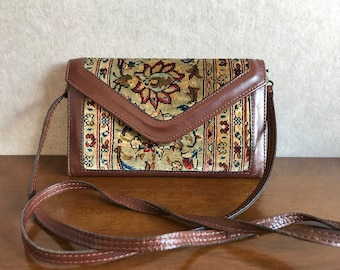 Vintage Handmade Turkish Unique Crossbody Ladies Bag, Purse, Leather, Handmade Turkish Silk Carpet, Exists in the singular