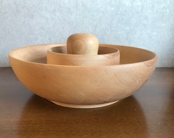 Vintage Rare bol double multifonctionnel en bois norvégien sculpté dans un bloc de bois entier, ustensiles de cuisine en bois norvégiens, Telemark Norvège