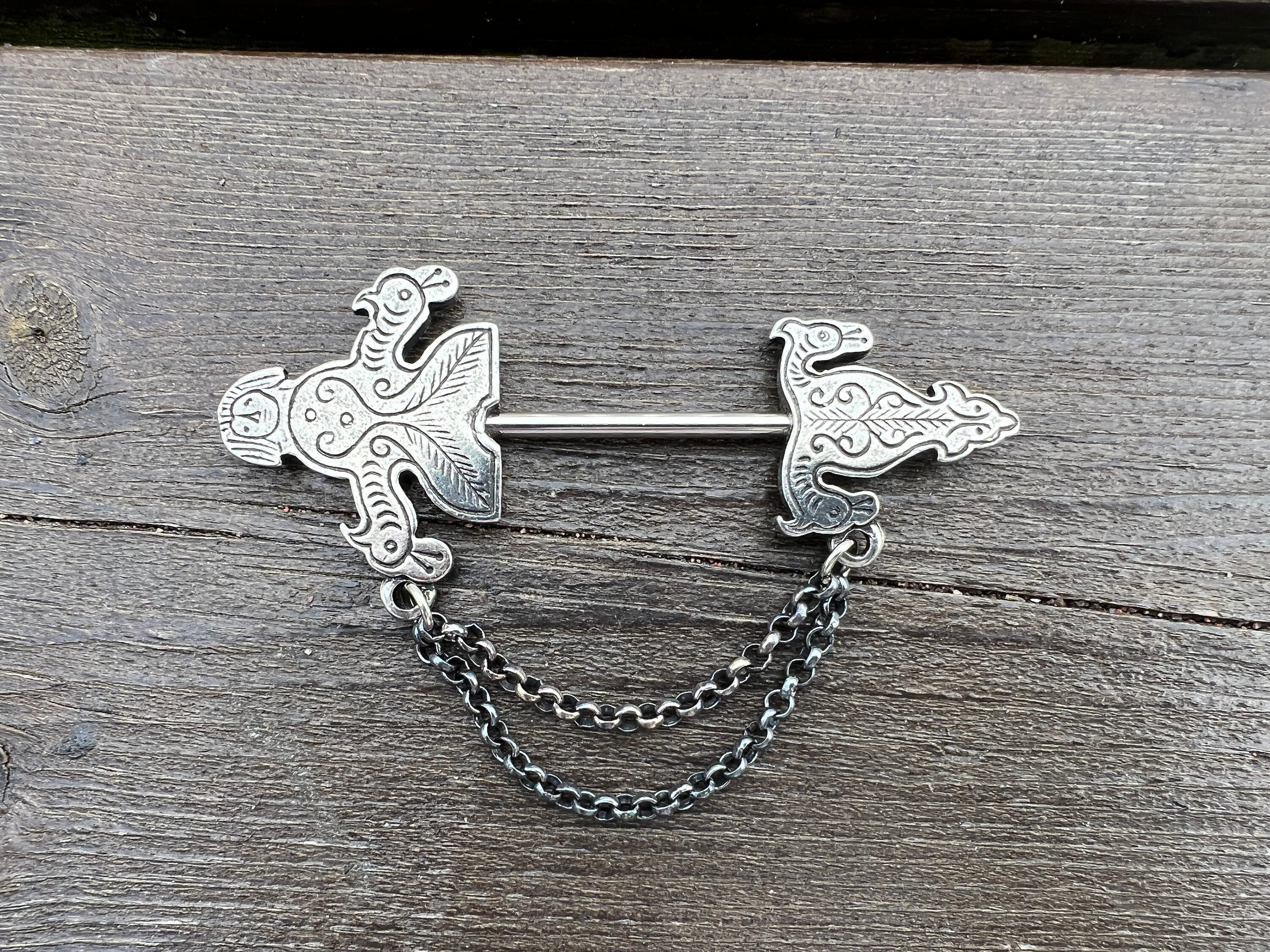 Norse Mythology, Viking Bunad  Jewelry, Handmade Tinn-Per Pewter Brooch  "Stor Hest" (Big Horse) Pewter Viking Brooch,  1960s, Norway