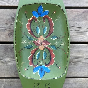Vintage Norwegian Wooden Bowl, Traditional Norwegian Painting on Wood, Rosemåling, 1976, Telemark Norway