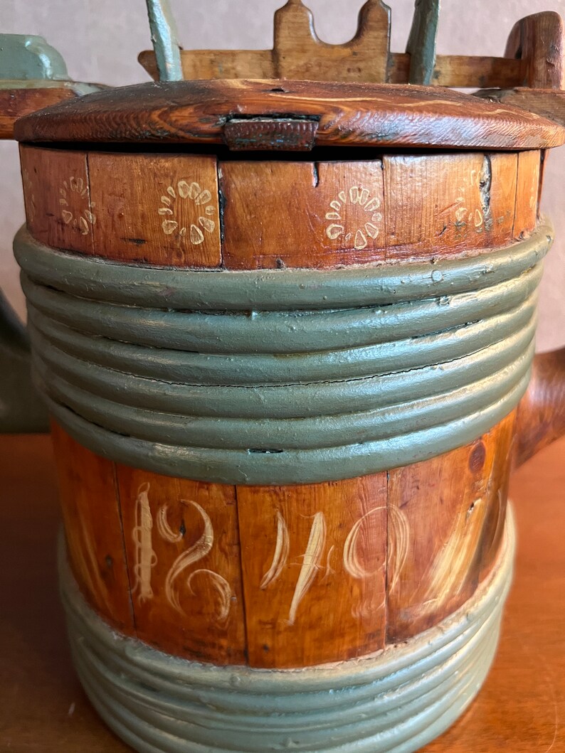 Original Antique Swedish Tutkane, Swedish «Kurbitsmaleri», Dalarna Folk Art, 1849, Dalarna Sweden image 10