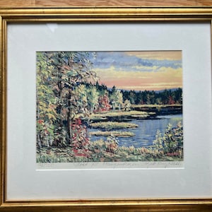 Collectible Kjell-Boy Naess Original Painting &quot;Evening in Mangenskogen&quot; 1995, Framed with glass, Collectible 20th Century Art, Norway