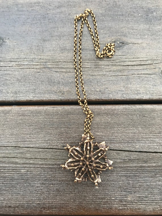 Vintage Norway Modern Norwegian Jewellery Bronze Pendant Necklace by Knut Paulsen Mix Technique 1970s
