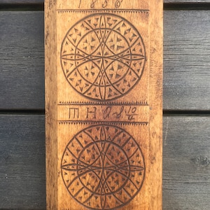 Antique Norwegian Handmade Deep Carving Mangle Board with Handle in shape of Hors, Traditional Norwegian Wedding Gift, 1856, Telemark Norway