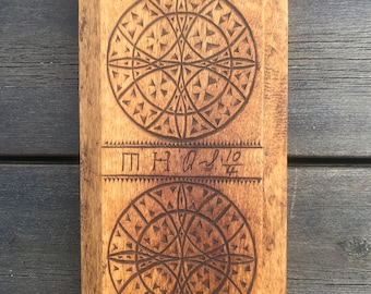 Antique Norwegian Handmade Deep Carving Mangle Board with Handle in shape of Hors, Traditional Norwegian Wedding Gift, 1856, Telemark Norway