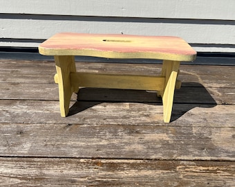 Vintage Norwegian Handmade Rustic Small Wooden Stool ( Skammel), Traditional Scandinavian Home Furniture for Kids, 1960s, Telemark Norway