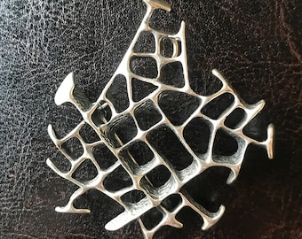 Studio E & P Norway Handmade Sterling Silver Brutalist Style Pendant Brooch, Scandinavian Brutalist Style, Vintage  Jewellery, 1960s