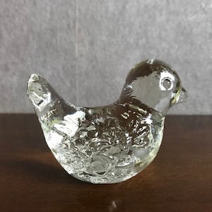 Vintage Scandinavian Art Glass, Heavy Glass Candle Holder in Shape of a Bird, Mid Century