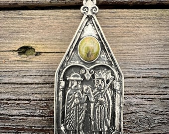 Vintage Handmade Rare Collectible Havstad Tinn Pendant Necklace with Jasper Designed by Gisbert Dunker, 1960s, Frogn Akershus Norway