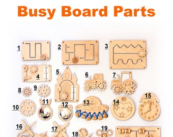 Custom DIY busy board kit, Busyboard parts, Activity board pieces, Busy board details, Montessori elements, Sensory board items