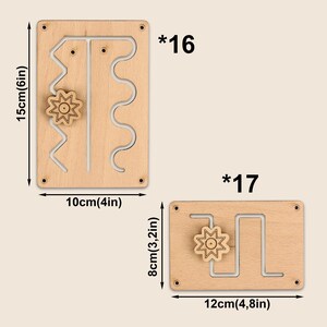 May include: Two wooden puzzle boards with grooved pathways and star-shaped knobs. One board is 15cm (6in) tall and 10cm (4in) wide, the other is 8cm (3.2in) tall and 12cm (4.8in) wide. The boards are labeled *16 and *17.
