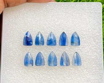 Lote de 10 gemas de cianita azul natural talla rosa en forma de escudo para la fabricación de joyas, anillos, colgantes y pulseras.