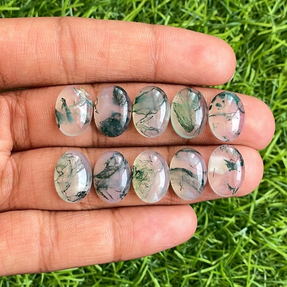 天然苔瑪瑙カボション宝石10個セット、ジュエリー作り、リング