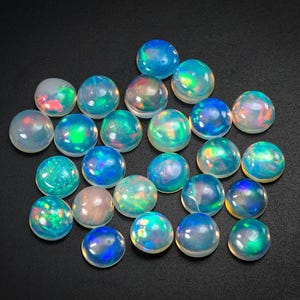 100% Natural Ethiopian Opal Loose Gemstone Cabochon 5mm 25pcs Welo Fire Round Shape Cabochon Lot