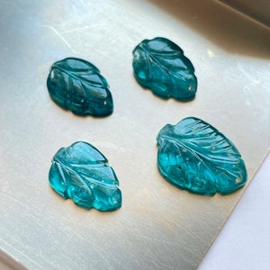 Natural paraiba green kyanite flat back mughal hand carving leaf 4pcs lot for jewelry making , ring , pendant, bracelet making
