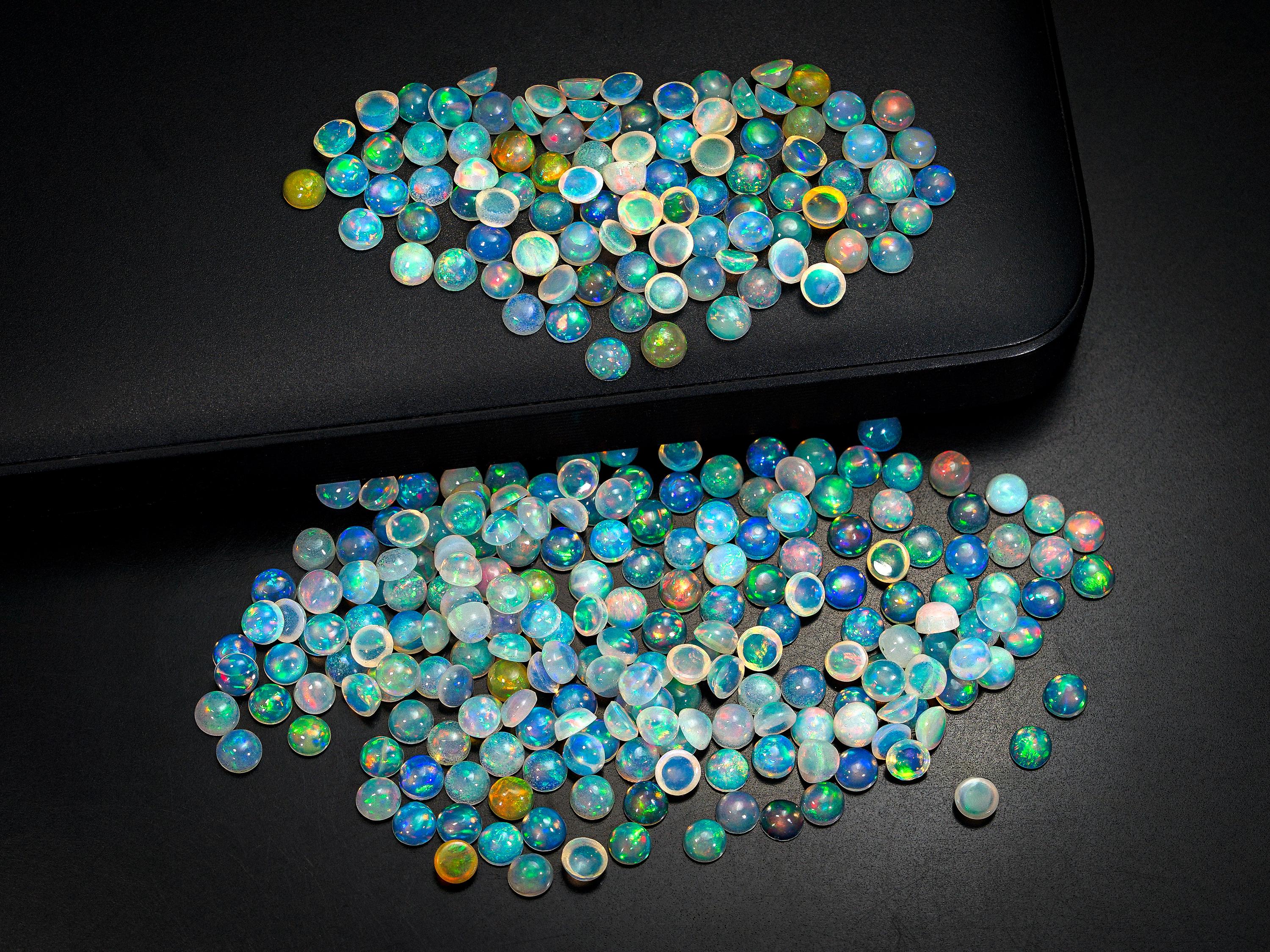100% Natural Ethiopian Opal Loose Gemstone Cabochon 4mm Welo Fire Round Shape Cabochon Lot