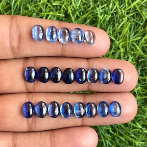 Cabujón ovalado de kyanige azul natural de 6 x 8 mm, lote de 21 piezas para hacer joyas, anillos, colgantes y pulseras