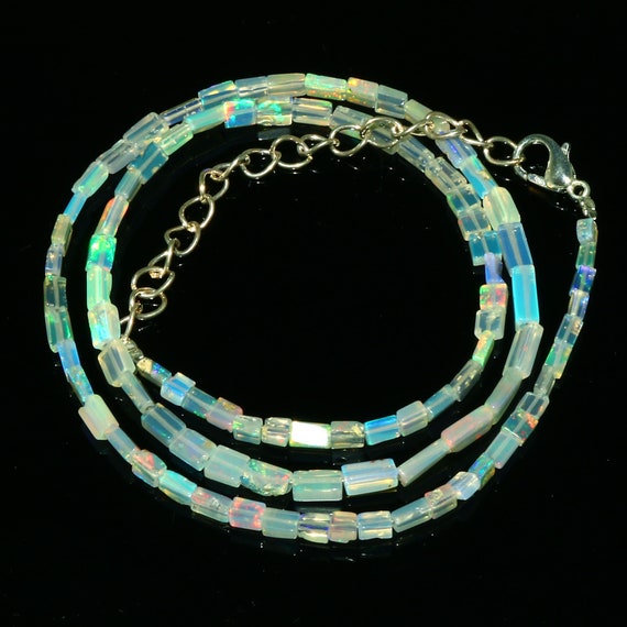 25Crt 16 " Natürlich Äthiopische Blau Opal Welo Feuer Opal Edelstein Perlenkette 