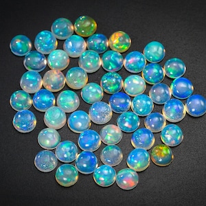 100% Natural Ethiopian Opal Loose Gemstone Cabochon 4mm 50pcs Welo Fire Round Shape Cabochon Lot