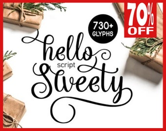 Font download, Digital font, Calligraphy font, Script Font, Handwritten font, Wedding font, Brush font, Modern font - hello sweety