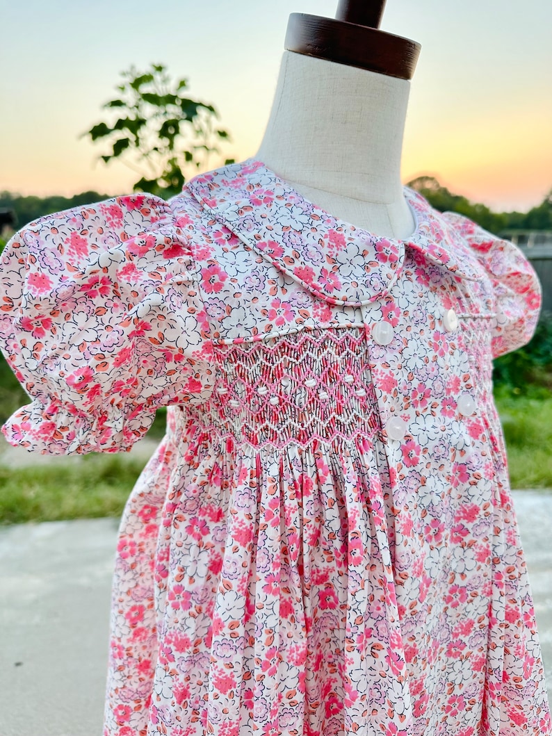 Girls Smocked Dress Spring Flowers Embroidery Pink main image 0