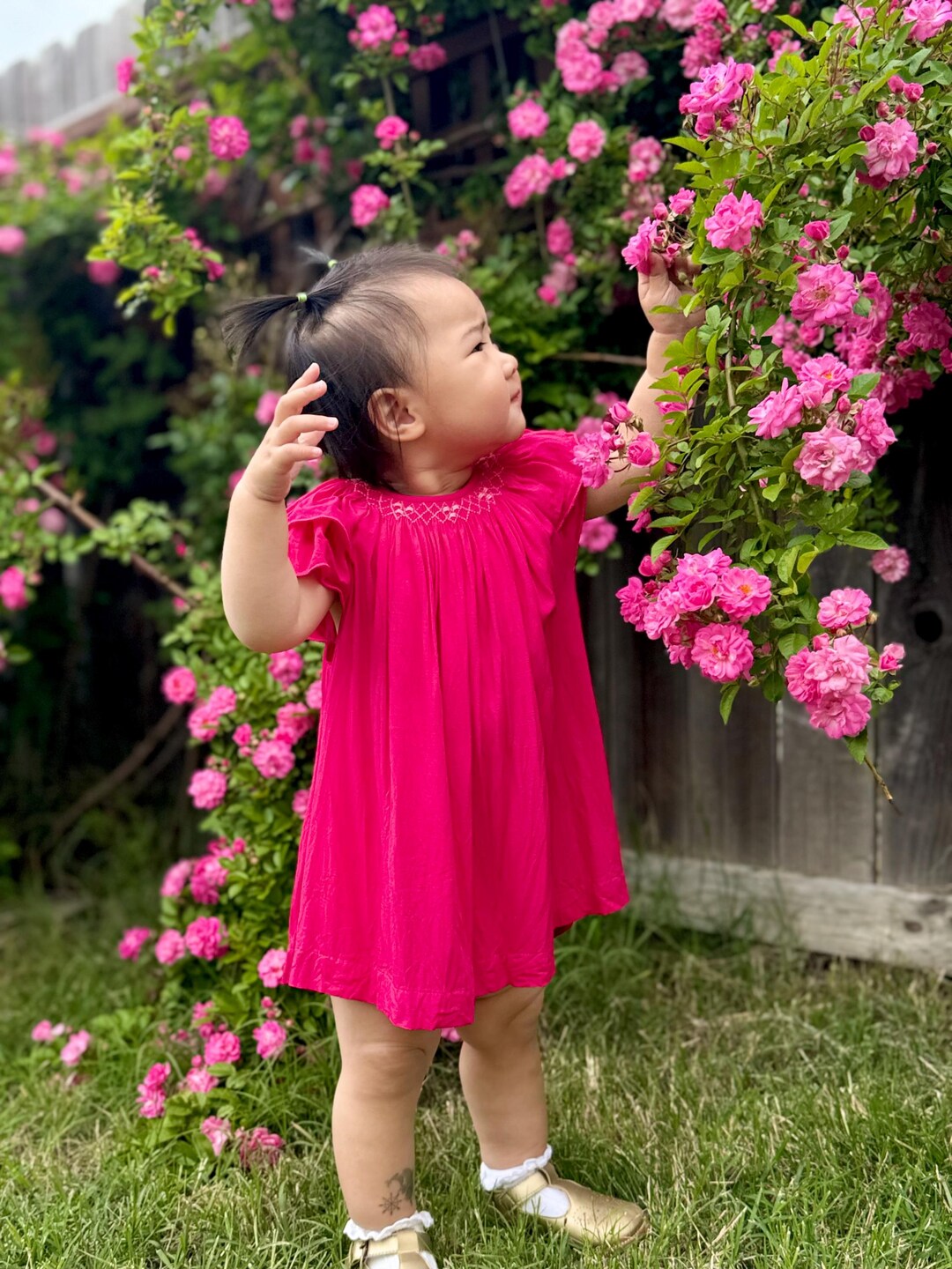 Hand Smocked Pink Girls Dress: Bamboo Ruffle Twirl Outfit- Spring ...
