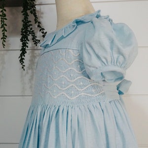 Petit Bebe Knits Girls Light Blue Smocked Dress - Long Sleeves & Collar main image 0