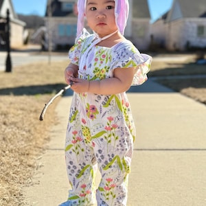 Botanical Jumpsuit Girls - Muslin Floral Jumpsuit for Kids- Easter outfit- Girls summer outfit