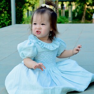Petit Bebe Knits Girls Light Blue Smocked Dress - Long Sleeves & Collar main image 1