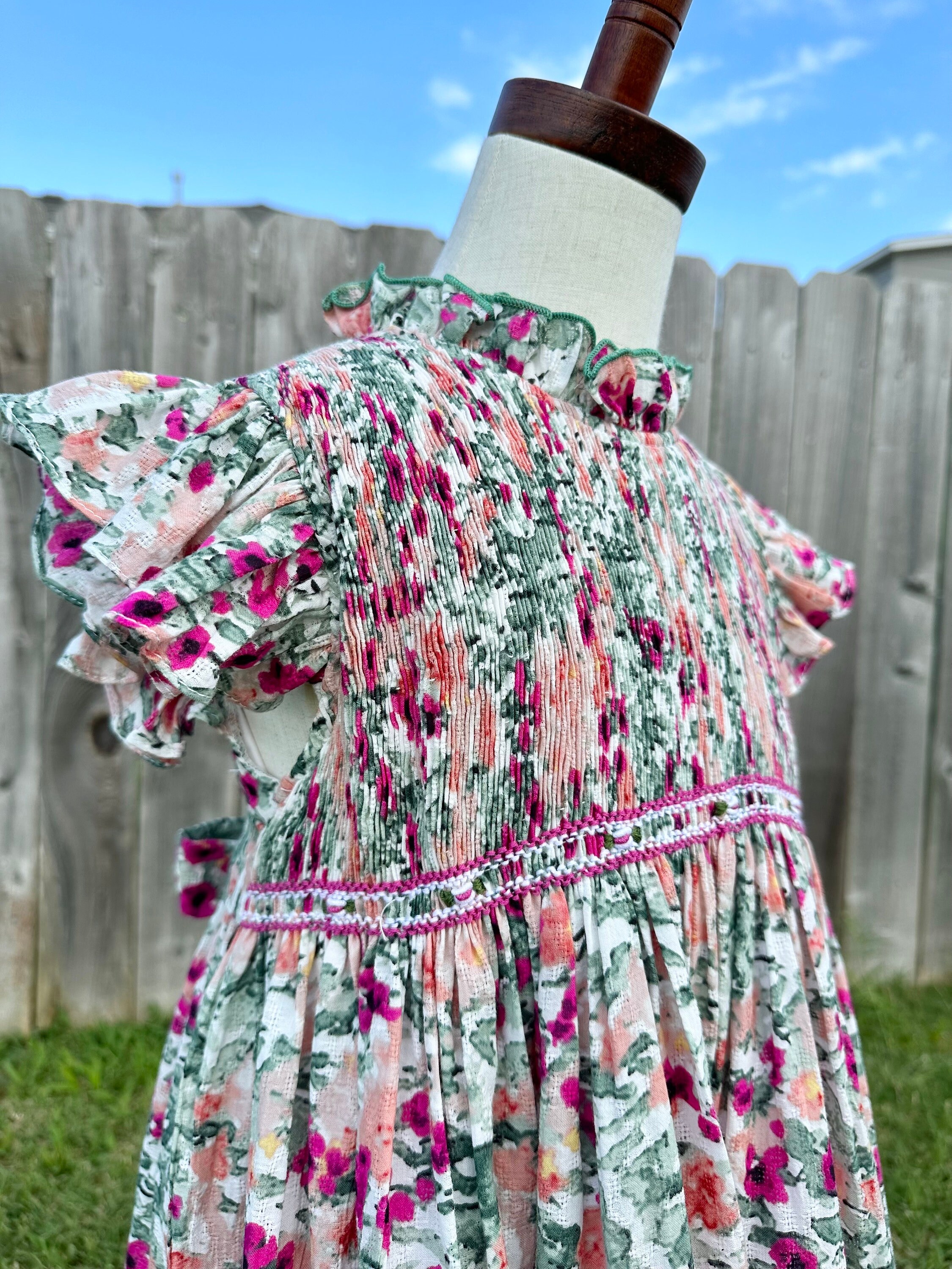 Gabriella Two Colorful Floral Handsmocked Girl Dress main image 0