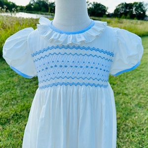 Hand Smocked Girls Dress: Creamy White Cotton, Soft & Lined