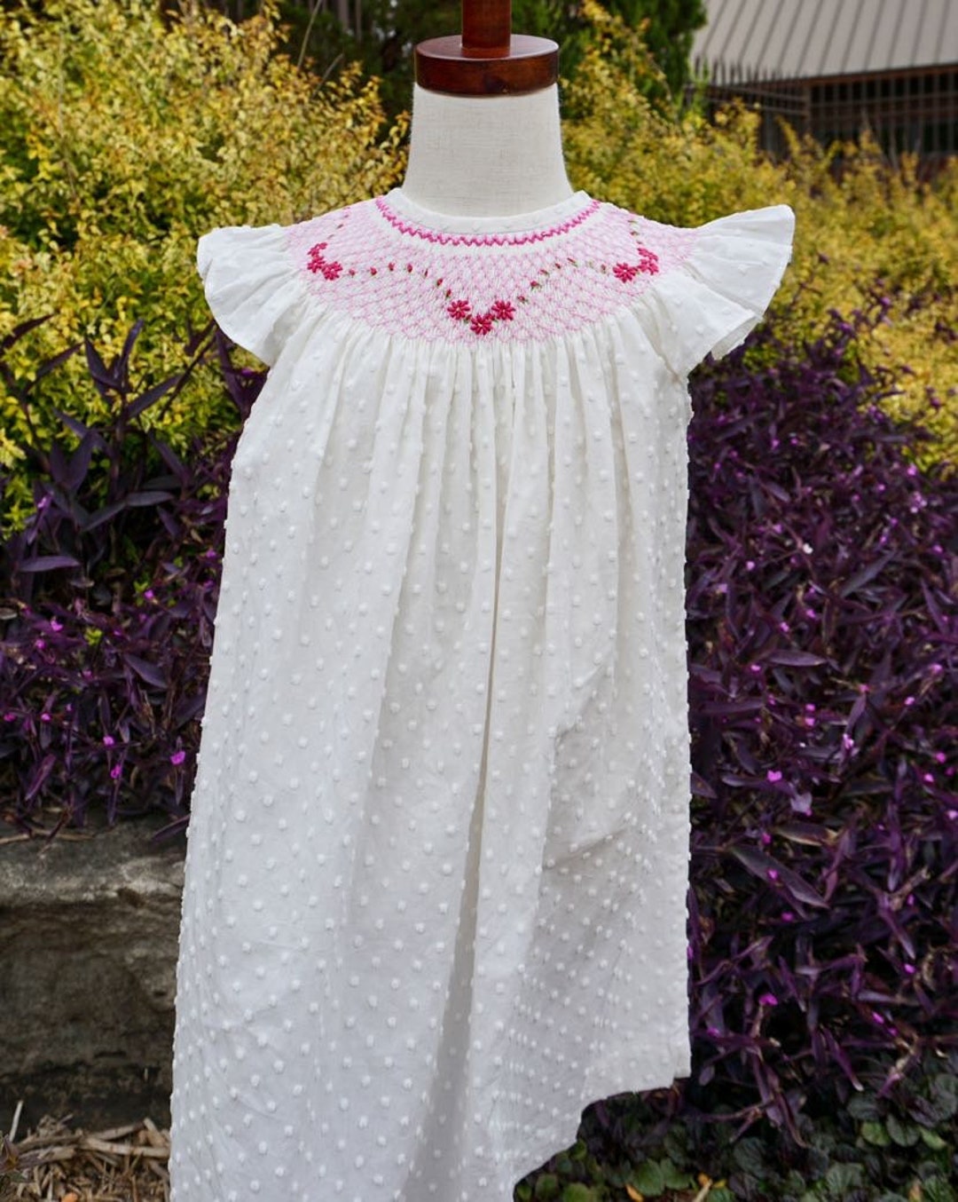 White Smocked Girls Dress- Spring/summer Dress- Ruffle Dress- Twirl ...