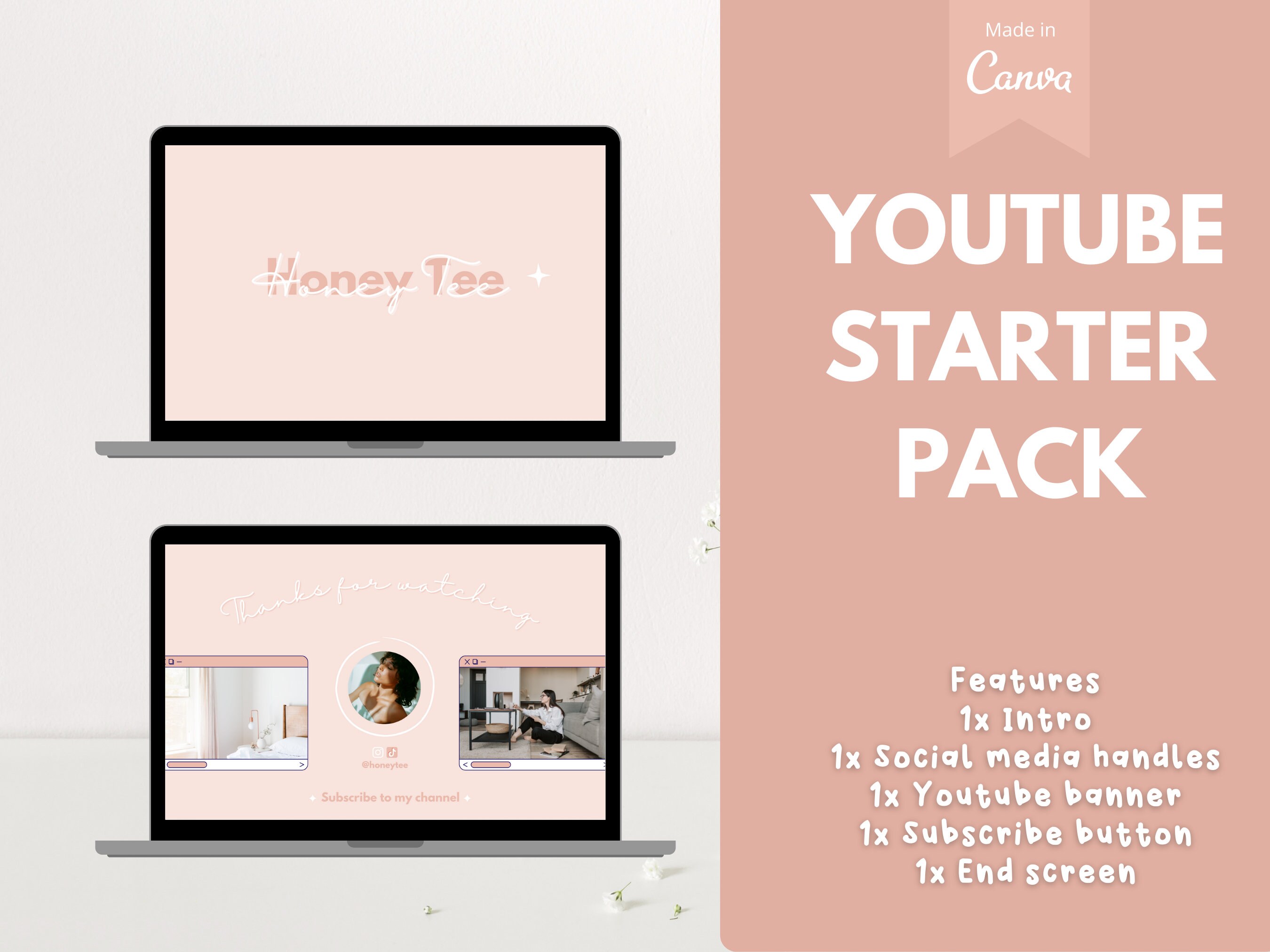 Cute Youtube Channel Kit Editable Canva Template Youtube Etsy Canada